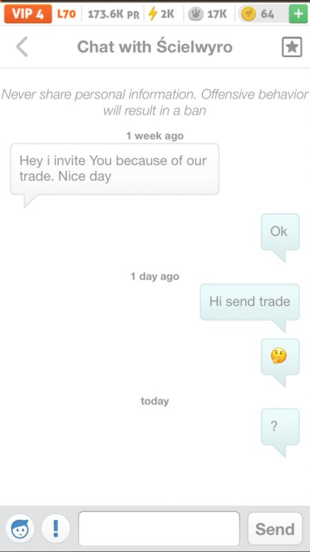 does not reply. Bad trade