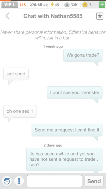 He agreed to trade and yet I still haven’t got a reply from him 